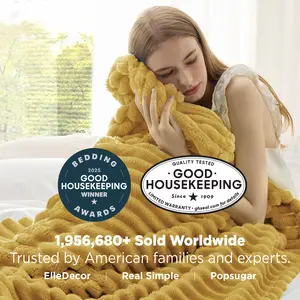 【Valentine's Day gift】Bedsure Luxury  Corduroy Fleece Sleep  Blanket- Ultra Soft, Warm, Cozy Extra Soft  Baby Blanket for Sofa, Bed, Nursery Ideal Seasonal Gift Solid Yellow Color,Autumn Lightweight Comforter