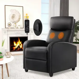 Massage & Heating Manual Recliner Sofa | Ergonomic Casual Chair for Living Room Relaxation Comfort Durable Chair Heater Remote Control Sturdy Material Black