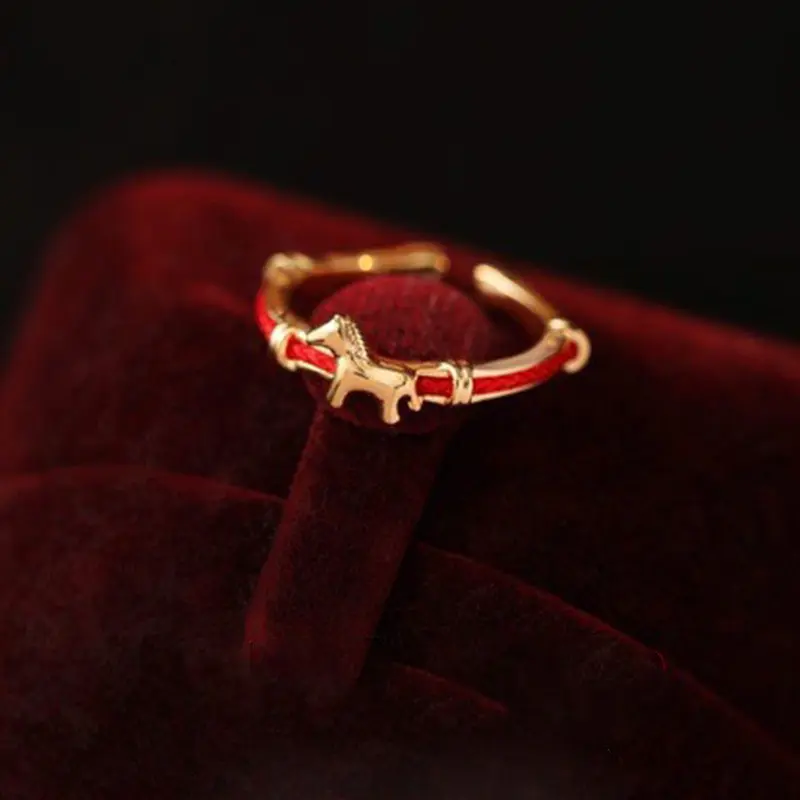 Lucky Horse Red String Ring Chinese Style Year of the Horse New Year Open Index Finger Ring