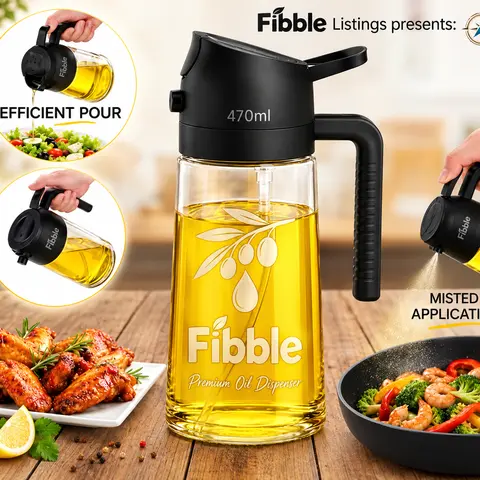 2 in 1 Olive Oil Dispenser & Oil Sprayer, 17oz/470ml Premium Glass Bottle, Food-grade Oil Mister for Cooking, Dressing, Griddle, Roasting, Grilling, Baking, Air Fryer, Salad, BBQ (Black)