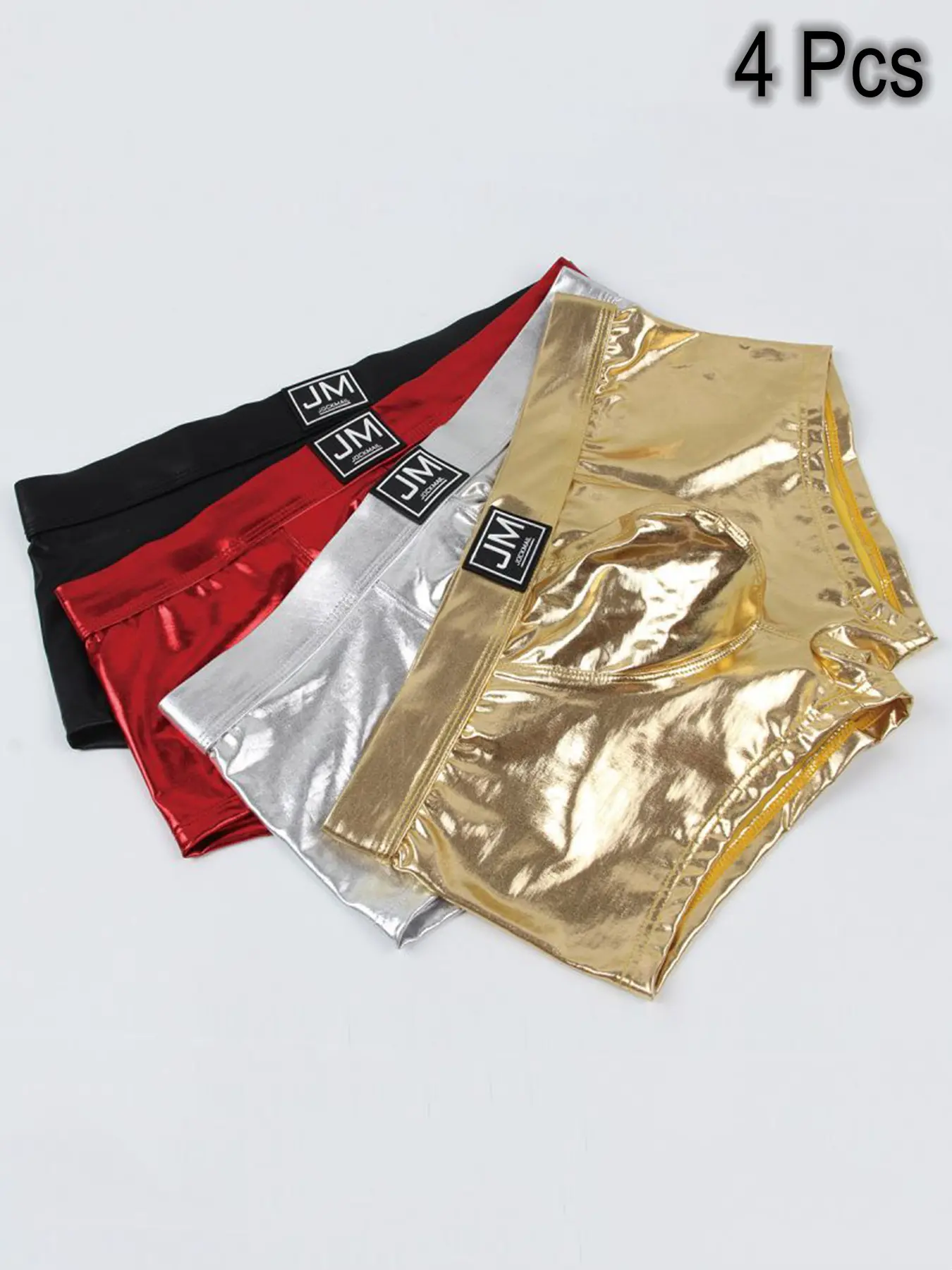 Men's Reflective Glitter Fitted Boxer Set, 4-Piece Glossy & Matte Design, Perfect for Parties & Nightlife Trunks, Stylish Men's Underpants, Underwear Men