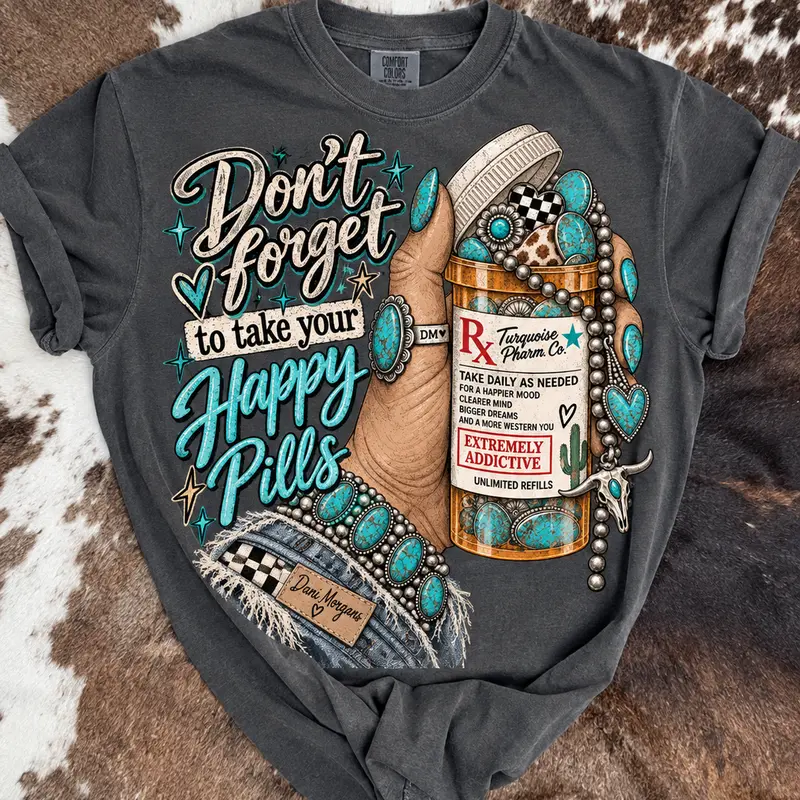 Turquoise Happy Med Comfort Colors Graphic Tee