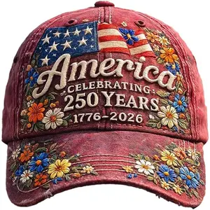 US Vintage Country Style 250th Anniversary Hat Floral 3D printed American Flag Baseball Cap USA 250th Anniversary Hat