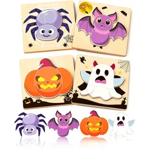 Halloween Wooden Puzzles  Toddlers, 4 Pack Halloween Toys Party Favors Boo Basket Stuffers Treats, Toys Birthday Gifts  Kids Boys Girls