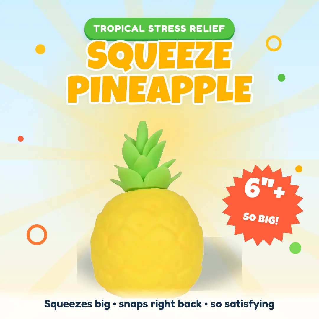 Toymendous Squishy Pineapple Squishies Toy - Jumbo 6.5-in Oddly Satisfying, Messfree Squish, Poke & Rebound Stress Relief Toy for Kids, Calms Nerves Sensory Gift for Fruit Lovers, Squishies Toys, Twist & Poke Fun
