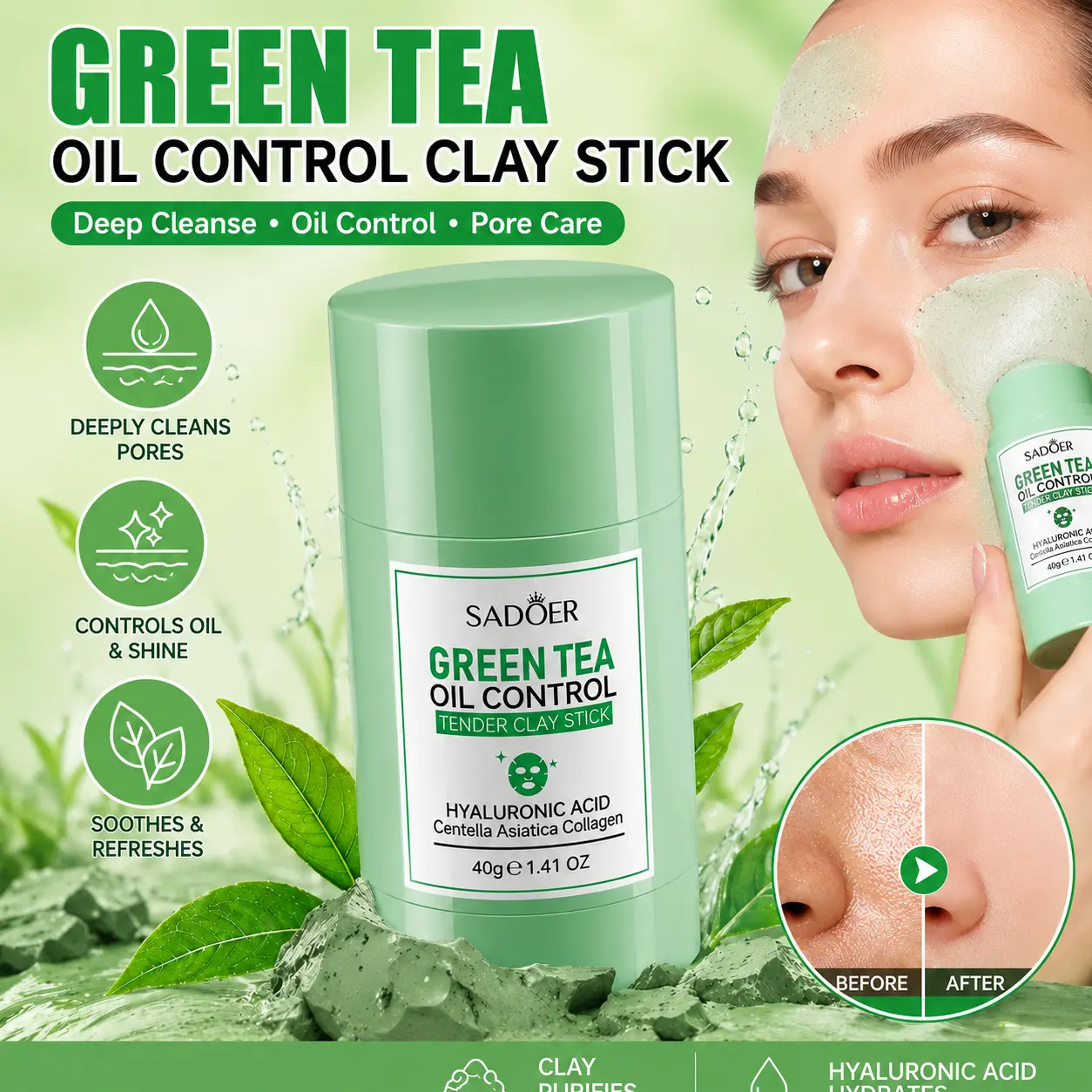 Korean green tea mud exfoliating facial brush is made of green tea mud. It gently exfoliates the skin, making it smooth and not dry. It is suitable for all skin types.