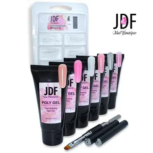 JDF Polygel System Bundle 6 Colors, Tips & Brush; Fast Application, Smooth & Chase Free, Long-Lasting; Beginner/Advanced Nail Tech / Nail Artist / Manicurist