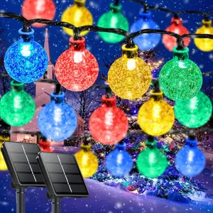 Multicolor Solar Christmas String Lights Outdoor, 2-Pack 100 LED 64FT  Globe Solar Lights Outdoor  with 8 Lighting Modes, Christmas Decorations for Xmas Tree Wedding Patio Party