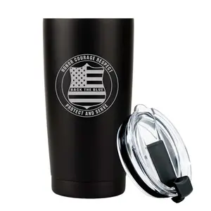 Back The Blue Tumbler, Honor Courage Respect Police Flag Shield Insulated Stainless Steel Travel Mug, Law Enforcement Protect and Serve Patriotic Black Tumbler, Thin Blue Line Gift Daily Use Drinkware For Men & Women, Made In The USA
