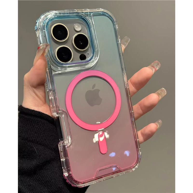 Niche Instagram-Style Blue-to-Pink Gradient Magnetic Case — Compatible with iPhone 16, 15 Pro Max, 14, and 13 — Drop-Resistant, Premium, Minimalist, and Transparent