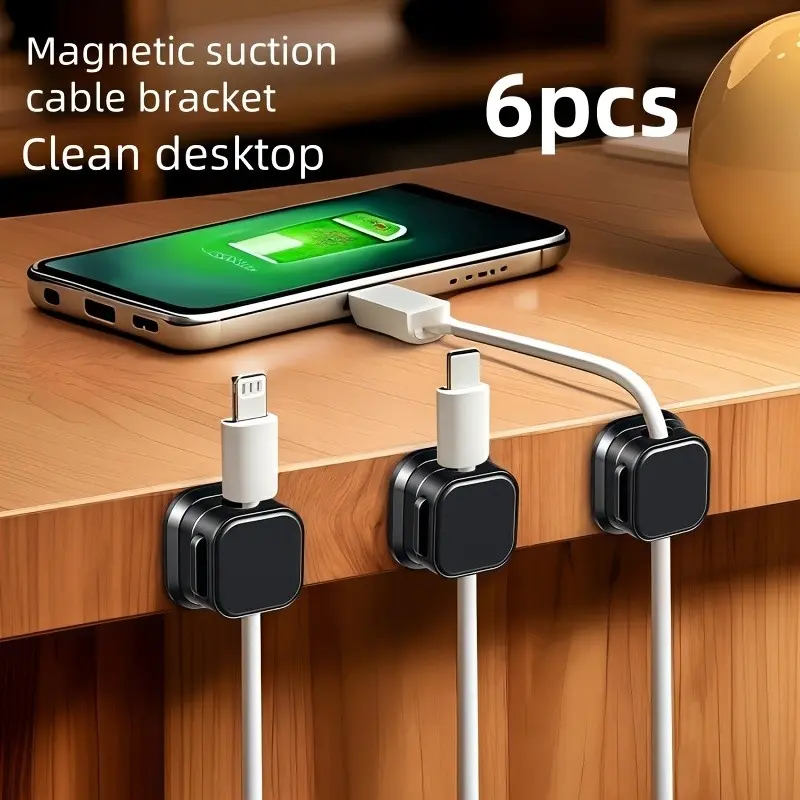 6-Piece Rotatable Magnetic Cable Organizer, Non-Slip Wire Management Clip, Desktop Phone Charger Holder, Practical Home Tool, Cable Management Kit, Magnetic Cord Organizer