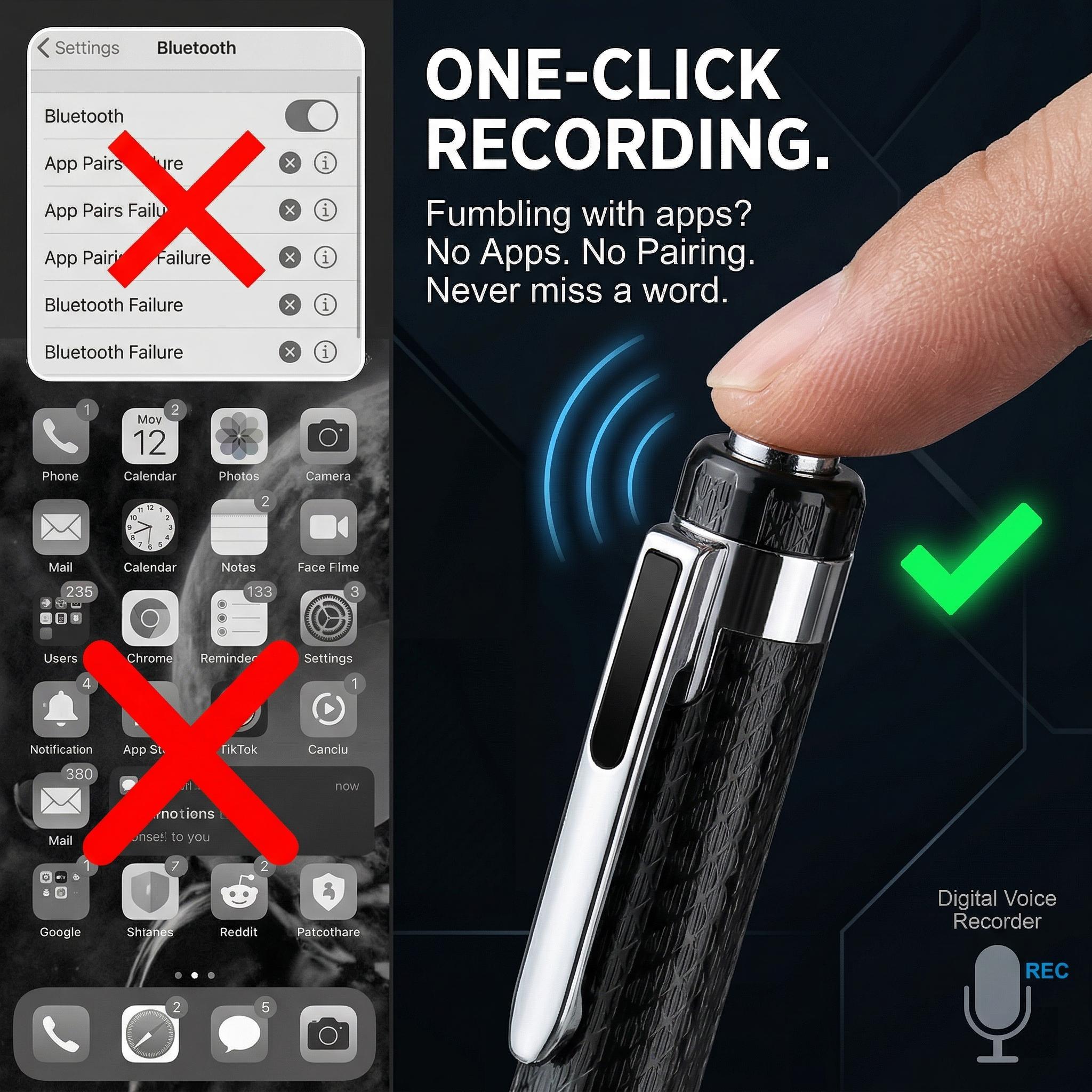 64GB Smart Digital Voice Recorder Pen, with clear sound quality, suitable for work, study, and meetings # Voice-activated recorder, metal body, portable and compact tech gadget, USB high-precision interview recording device