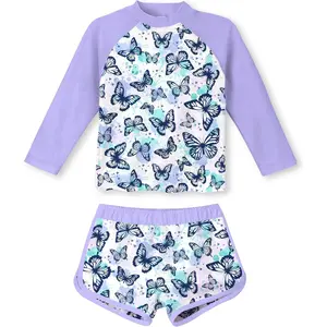 Girls Rash Guard Two Pieces Swimsuit Long Sleeve Bathing Suit for 3-10 Years