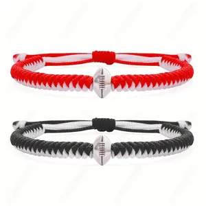 New Rugby Couple Bracelet Handmade Woven Diamond Knot Bracelet Versatile Black and White Bracelet