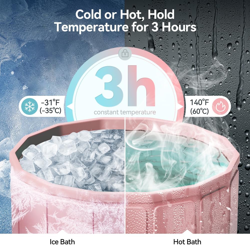 Portable Foldable Ice Bath Tub, Large Size 77 Gal, Fast Muscle Recovery, Home Outdoors Gyms, Quick Opening without Installation, No Water Leakage (Ice/Hot Universal) japanese  soaker  tub