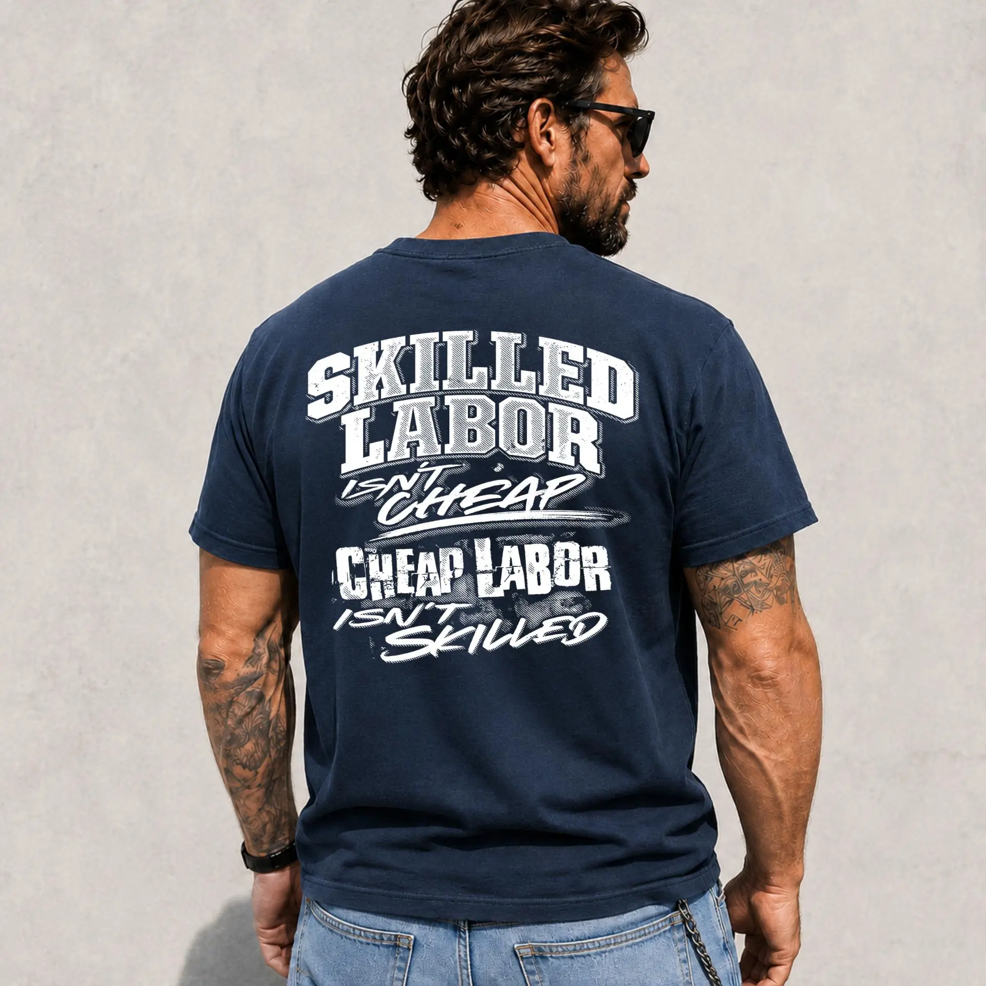 Skilled Labor Isn’t Cheap Shirt, Blue Collar Worker Back Print Tee, Contractor Mechanic Tradesman Gift