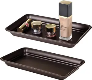 Vintage Farmhouse Decor Metal Vanity Tray(2 Pack),Countertop Guest Hand Towel Storage Organizer Tray Dispenser, Sturdy Holder for Perfume,Cosmetics, Jewelry, Makeup Bathroom Organizer (Bronze) USASheelife