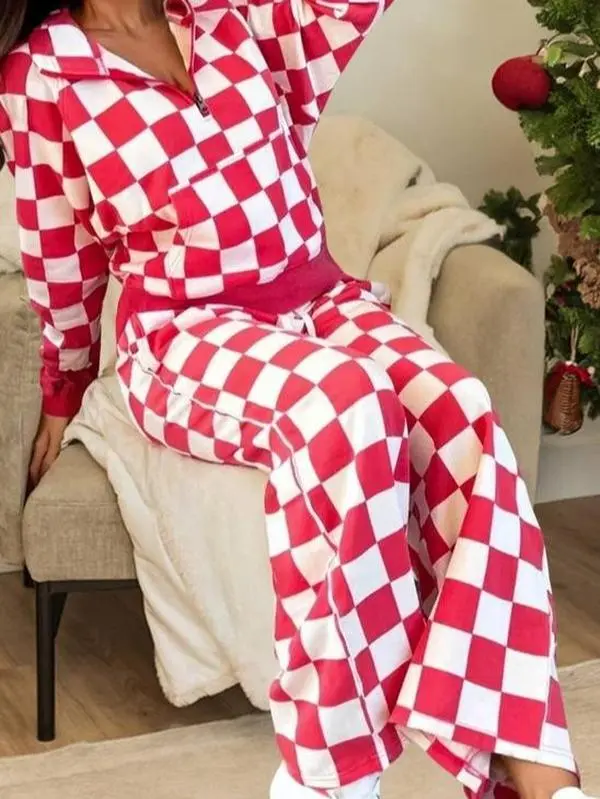 Red Checkered Hoodie & Pants Set