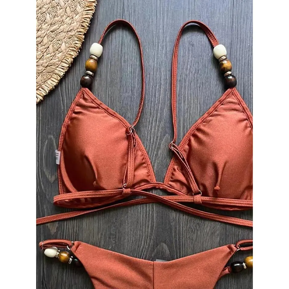 Vzvn Sexy Solid Spaghetti Strap Bikinis Women Split Swimsuit Beach Brazil Bikini 2026 New All Season Backless Bikini 2 Piece Set