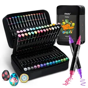 Ohuhu Acrylic Paint Pens:  Dual Tips (Round & Fine) - 90 Colors - Acrylic Markers High Opacity Paint Markers Waterproof Lightfast for Rock Painting Easter Eggs Wood Glass Ceramic Canvas - Kakaako Series of Ohuhuart