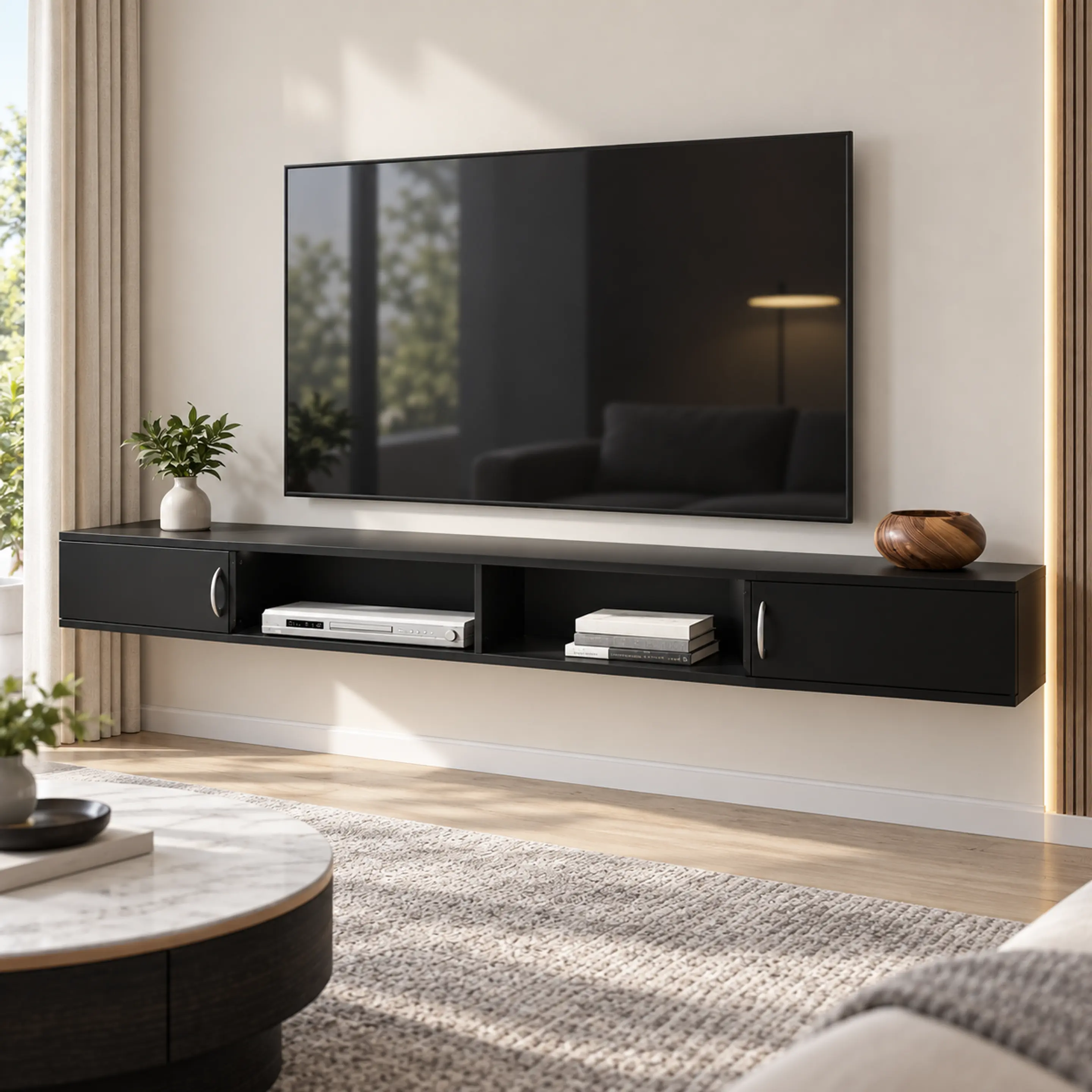 Floating TV Stand 70" Wall Mounted Media Console Rustic Entertainment Center with Storage Doors for Living Room