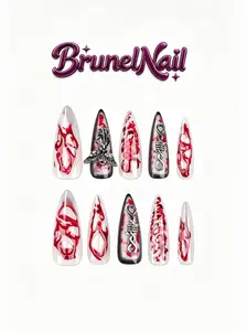 BrunelNail Multi-Pack Wearable Nail Art Kit - Single Item, Extra-Long Teardrop Nails, Easy-Apply Design for Beauty & Personal Care Use