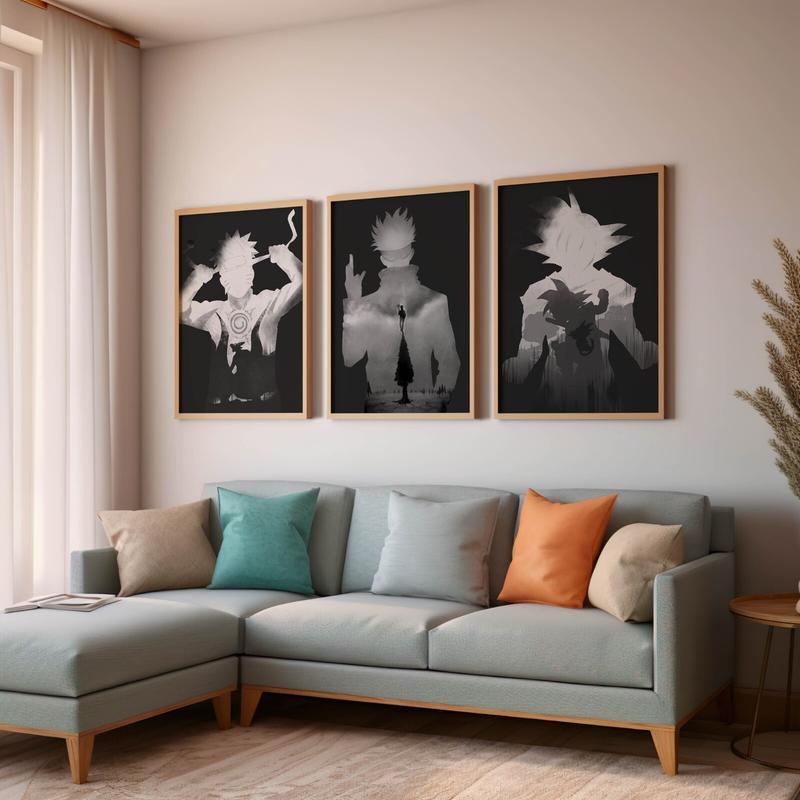 Anime Art, Classic Characters SET of 3 Canvas / Print / Framed, DBZ, Naruto, JJK
