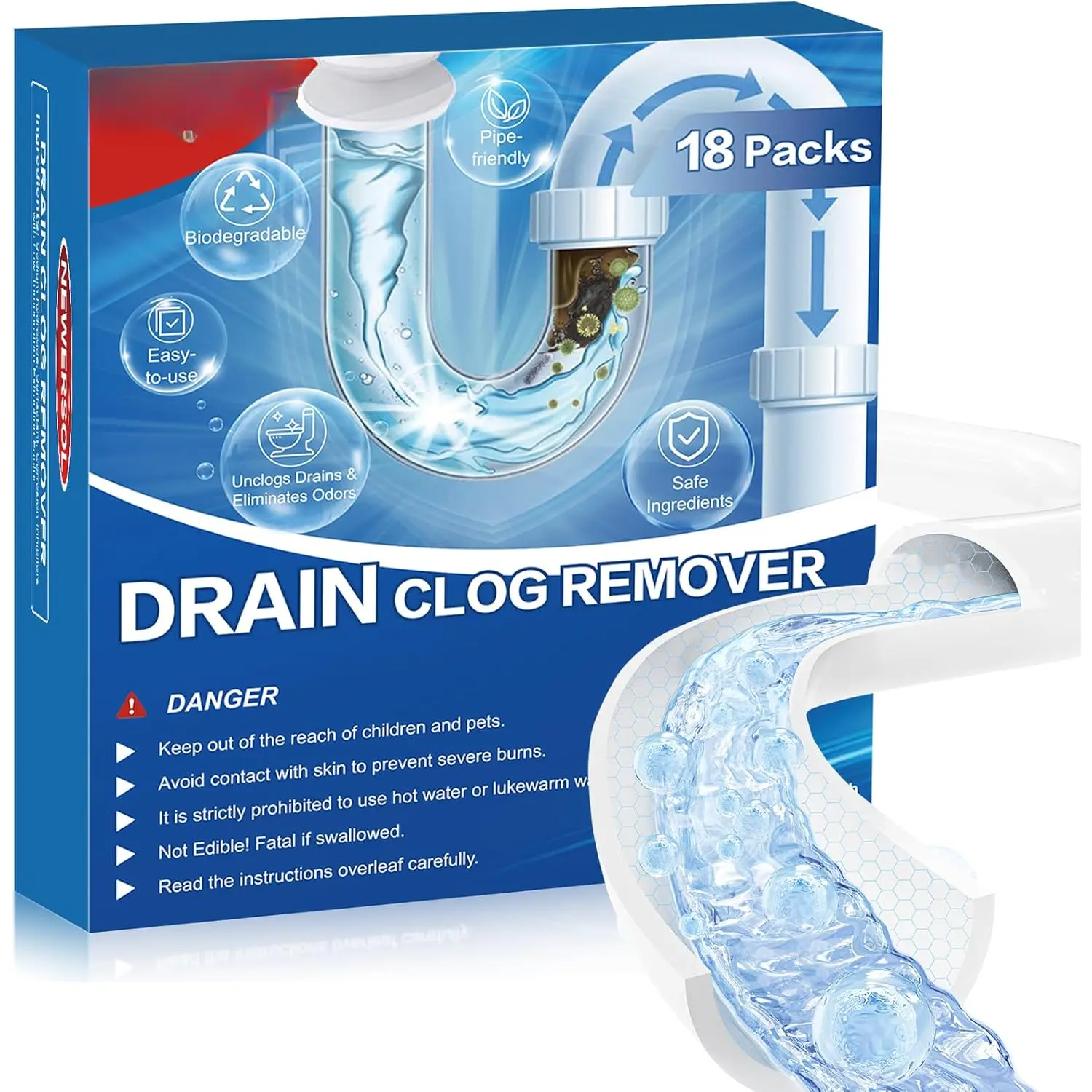 Drain Clog Remover 18 Packs Fast Acting Drain Cleaner Powders for Kitchen Sink Bathroom Shower Bathtub  Pipe Unclogger Clears hair  Safe for Pipes