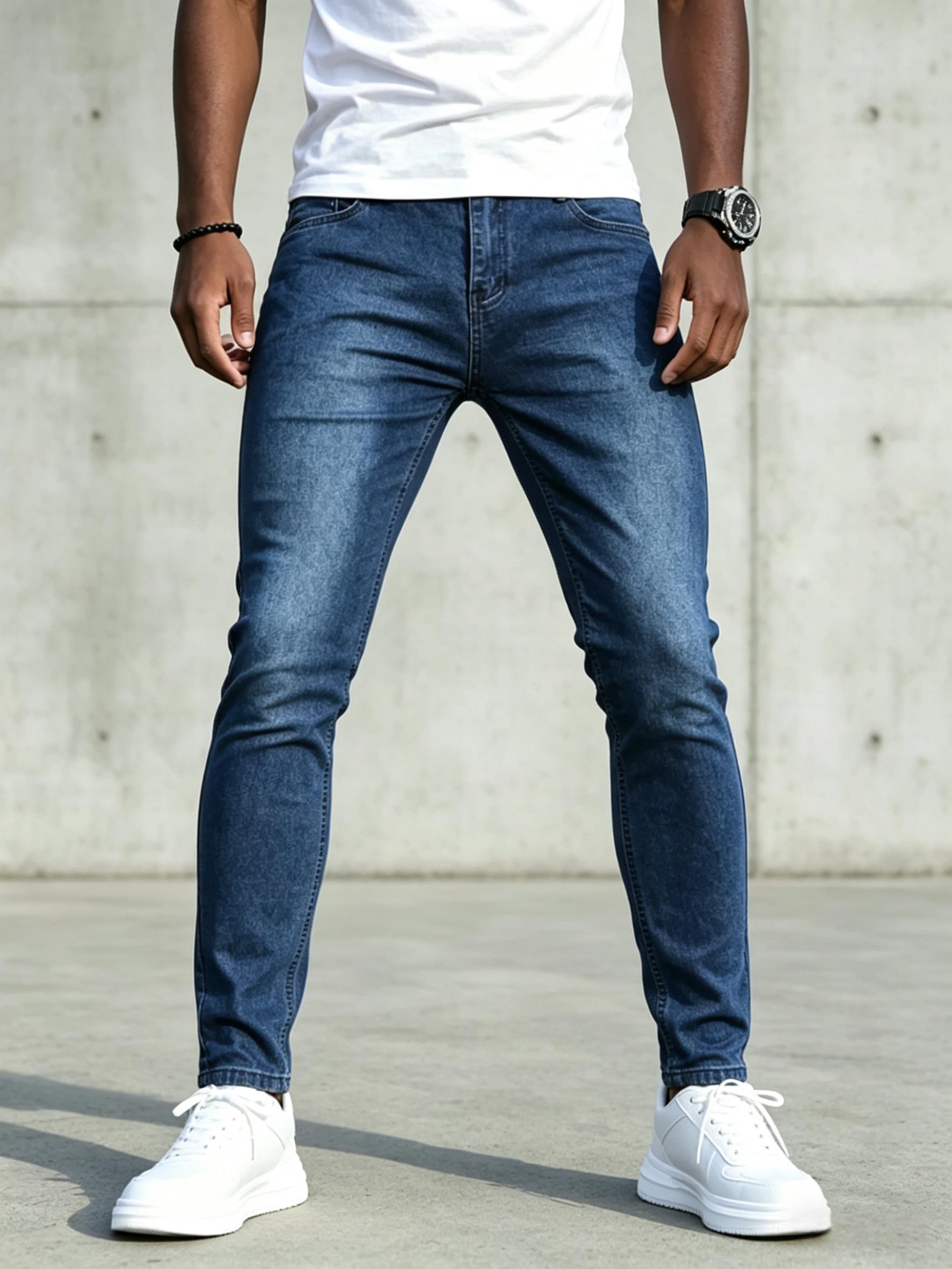 Jeans Men's straight leg jeans, comfortable mid waist casual jeans, business comfortable fashionable versatile jeans