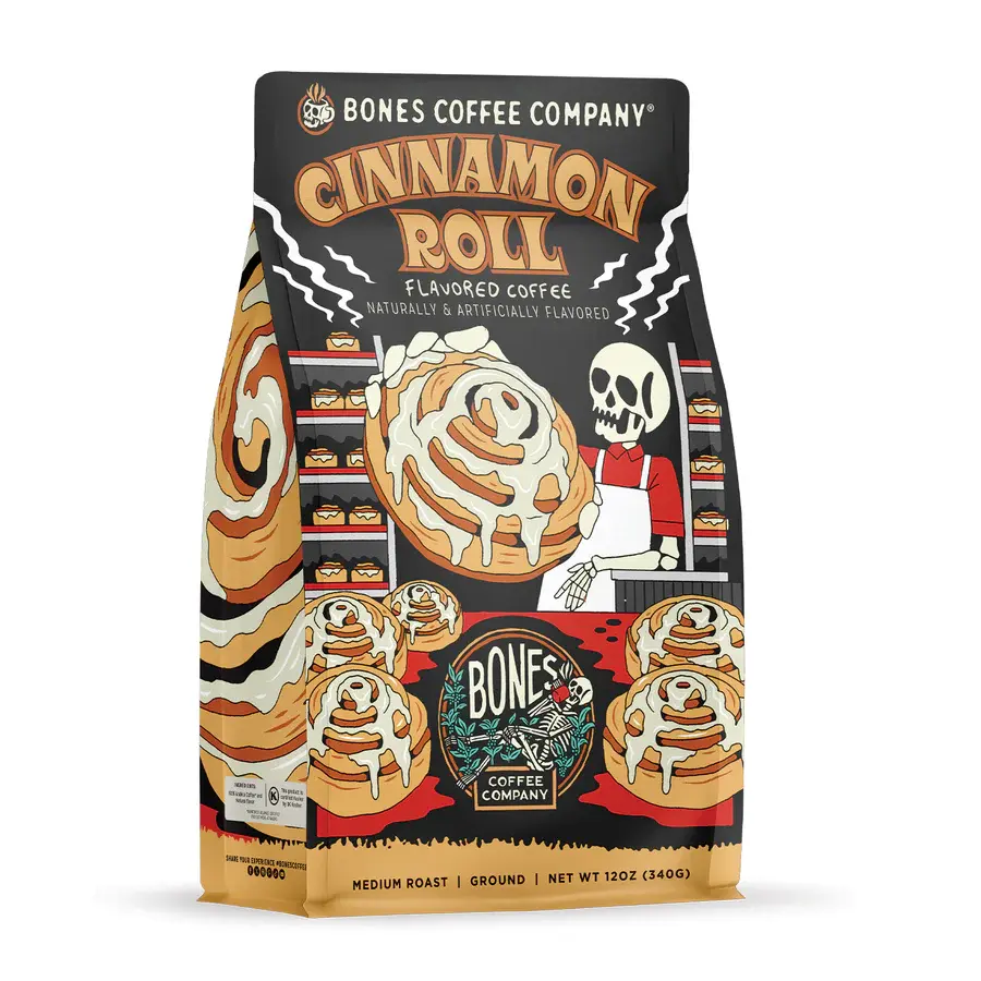 Bones Coffee Company | Cinnamon Roll Flavored Coffee 12oz Medium Roast Arabica