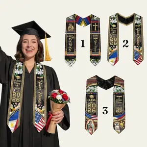 Custom Philippines Graduation Stole Class of 2026 For Senior, Heritage Sash with Philippines Flag, Mayon Volcano Stole, Kente Style Stole