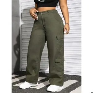 With Boyfriend s tiktok EZwear Plus Size Women Cargo Style Jeans Pockets