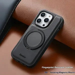 Denior Advanced Leather Magnetic Protective Case for IP 14 Plus 15 Pro Max 16 Pro Max Fingerprint-Resistant 360° Rotating Mount Cellphone Accessories Premium Protection