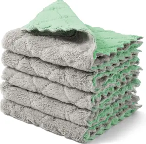 kimteny Cleaning Cloths Kitchen Towels Microfiber Washcloths 10"x10", Pack of 5 Absorbent Velvet Household