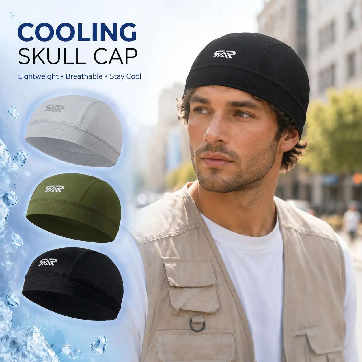 Ice Cooling Skull Cap 3 Pack Helmet Liner Adjustable Moisture Wicking Sweat Proof Dustproof Sun Hat for Men Women Motorcycle Running Yoga Hiking Cycling Summer Workout Head Cover