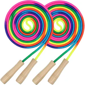 16 FT Long Jump Rope, 2 Pack Adjustable Double Dutch Skipping Rope with Wooden Handle, Multiplayer Rainbow Jumping Rope for Outdoor Fun, School Sport, Party Game