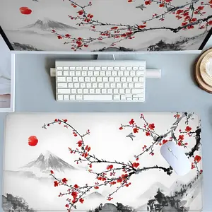 Japanese Red Plum Fuji Mouse Pads Extra Large Computer Desk Top Mat Mouse Pad for Laptop Mouse Desk Pad Desk Mats with Non - Slip Rubber Base Stitched Edge for Home and Office