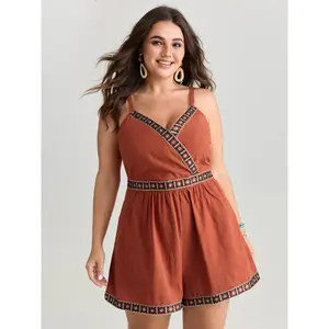 BloomChic Women's Plus Size Rayon Overalls - Contrast Edges, Surplice Neckline, Sleeves, Pockets, Color-Block, Curve Style Short Overalls - M-6X 2026 Summer Vibes