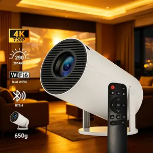 Portable Mini Home Cinema Projector, 720P Smart Android OS, WiFi6, BT5.4 Bluetooth, 290 Lumens, Full HD LED Display, Auto Keystone Correction, 180° Rotatable Tabletop, 130" Screen, Built-in Audio Speaker, Remote Control, for Bedroom & Outdoor Movie