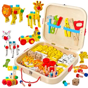 Wooden Animal Toolbox Set, Montessori Learning Toy for Kids Ages 3-6, Portable Activity with Storage to Develop Fine Motor Skills, Unique Animal Themed Tool Kit for Hands On Play