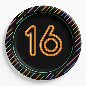 Neon Light 16th Birthday Paper Plates - 7" Round