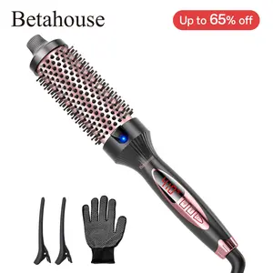 Betahouse Ionic Heated Round Hair Brush - 1.5in Thermal Salon Tool, 5 Heat Settings, Adjustable Dual Voltage, Lightweight Plastic for Wavy Blowouts, Straightening, Curling Smooth Voluminous Hair