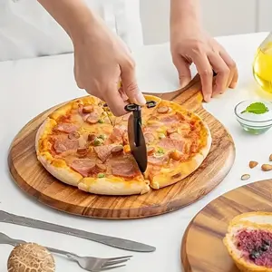Wooden Pizza Board with Handle, 1 Count Acacia Wooden Pizza Board, Kitchen Supplies for Cutting, Serving, and Storing Fruits, Cheese, Kitchenware, Kitchen Accessories