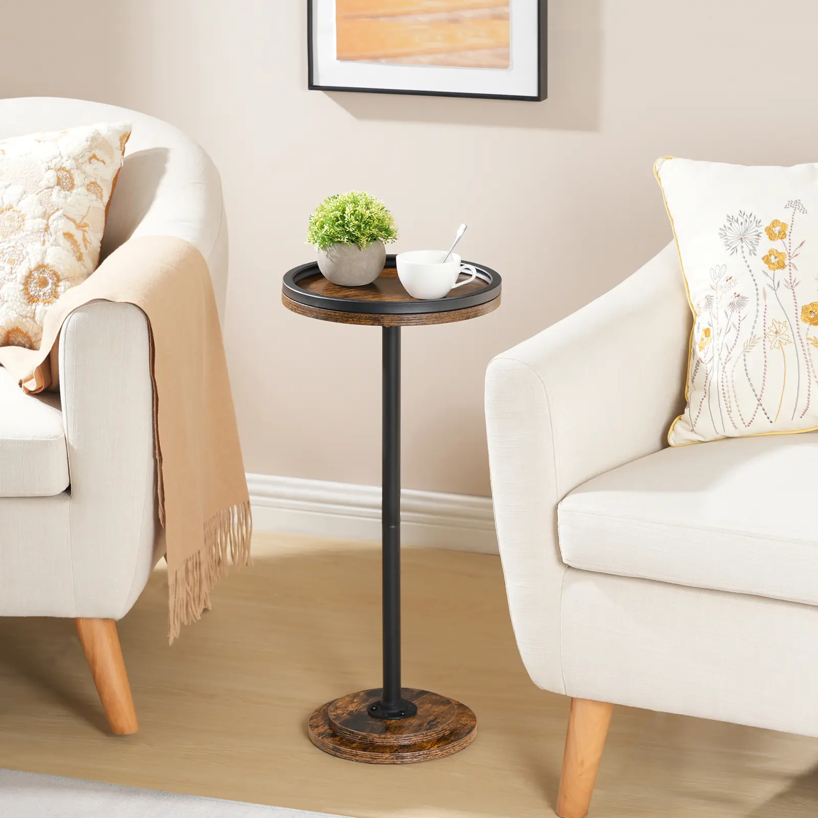 HOOBRO Small Side Table, Drink Table, Round Coffee End Table for Small Spaces, Martini Table, Pedestal Table for Living Room, Bedroom, Sofa Couch #SummerVibes