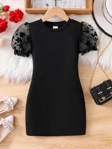 Toddler Girl's Dress, Casual Short Sleeve Crew Neck Dress for Summer, Kids Clothes for Daily Wear, Round Neck Dress