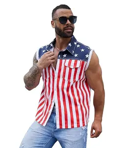 ODEFOU Men's American Flag Denim Vest Classic Casual Fashion Sleeveless Jacket Patriotic Tops for Father's Day Gifts Festival Costume Outdoorfun