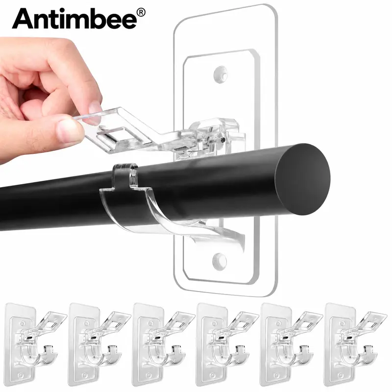 Antimbee 6-Pack No-Drill Curtain Rod Brackets, Transparent Self-Adhesive Hooks, Home Accessory for Renters, Apartments, Fall Home Essentials