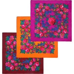 Bandana Printed Hair Scarf Square Ukrainian  Scarf Floral Babushka  Scarf for Women 30"/42"/60"