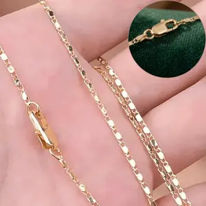 18K Gold Men’s Chain Necklace 2MM Flat Italian Style Punk Jewelry for Women & Men Wedding Gift
