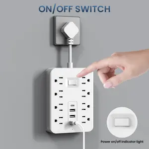 12-in-1 Power Strip with Switch & Surge Protection, Multifunctional Power Strip with 8 AC Outlets & 3 USB & 1 Type-C, Suitable for Office, Home and Travel, Men Gifts, Socket, Plug, Wall, White
